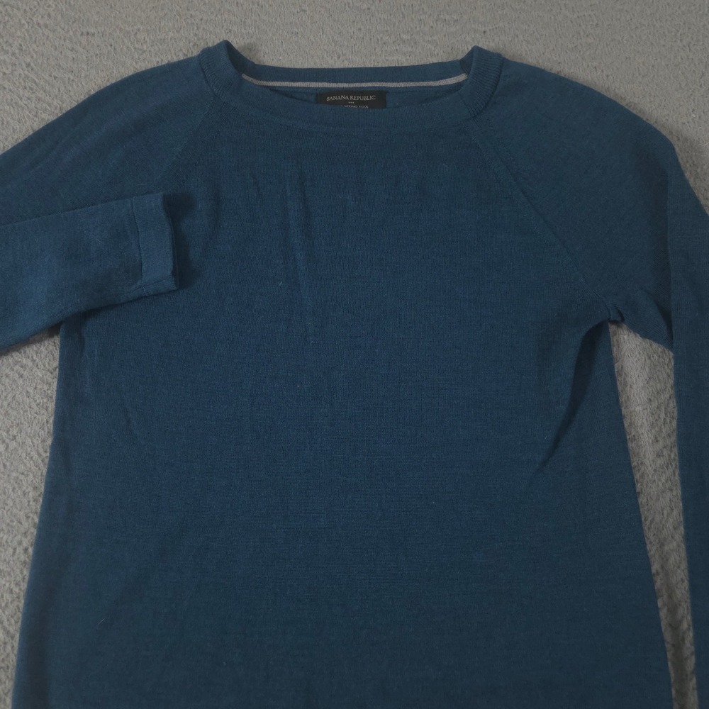 Banana Republic Top Womens Medium Teal Merino Wool Raglan Crew Neck Knit Sweater